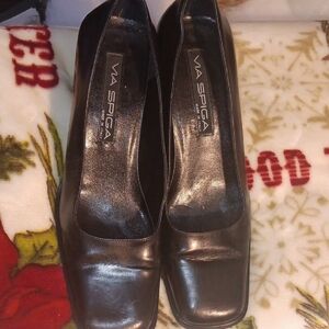 Via Spiga Black Leather Heels